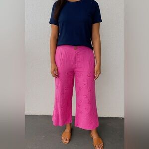LIC Pink Eyelet Wide-Leg Pants‎